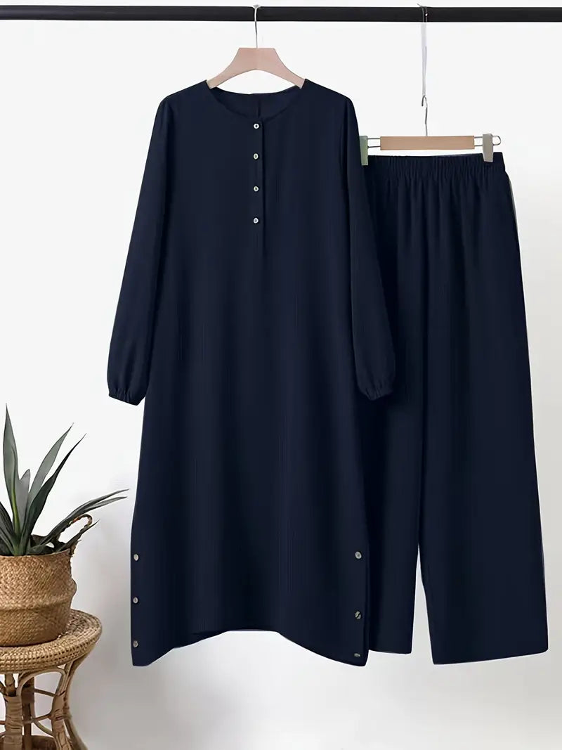 Long Sleeve Button-Decorated Women'S Casual Suit