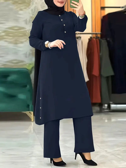 Long Sleeve Button-Decorated Women'S Casual Suit